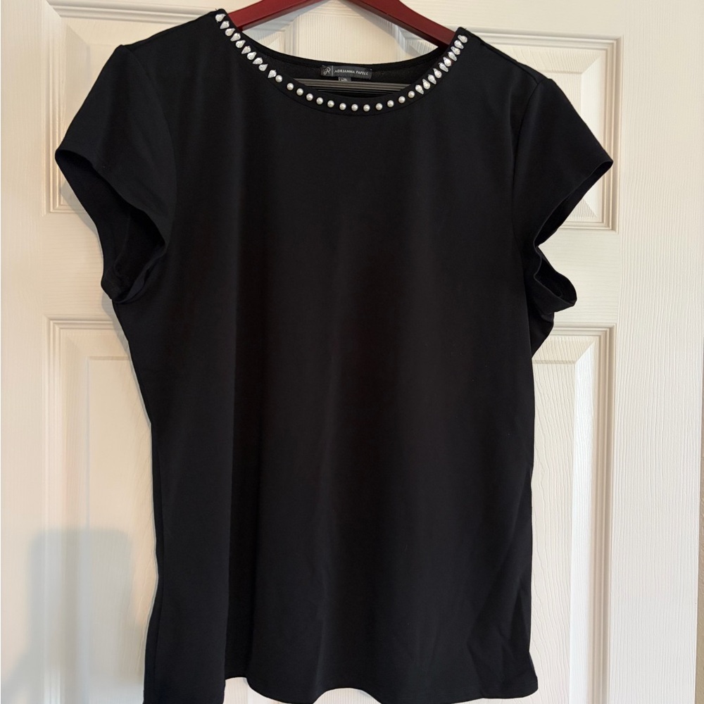Adrianna Papell Black Top with Jeweled Accents